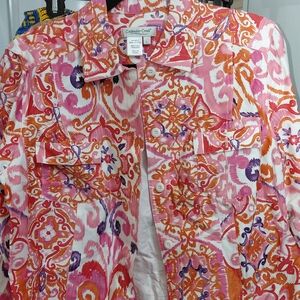 Coldwater Creek Pink Orange Purple Printed Blazer Jacket